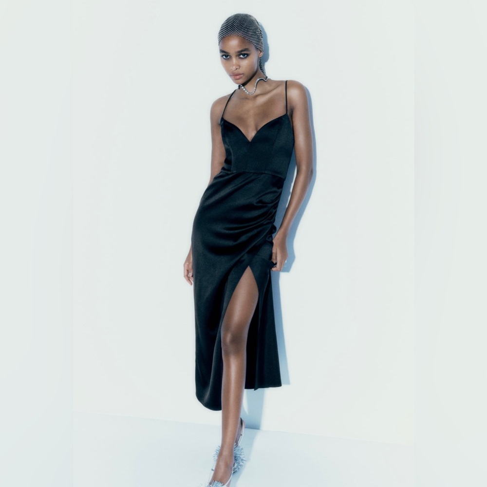 ZARA NWT! SATIN EFFECT MIDI DRESS